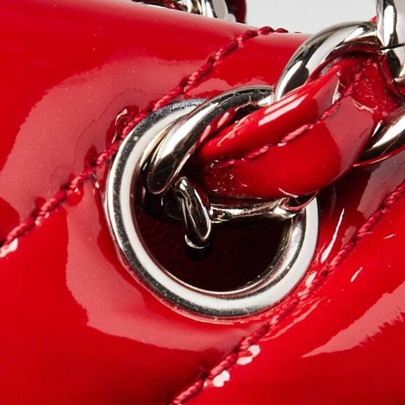 Chanel Red Chevron Quilted Patent Leather Classic Single Jumbo Flap Bag - Picture 6 of 10